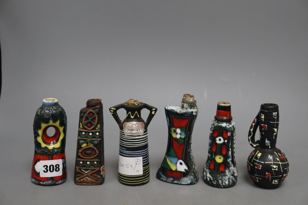 A collection of novelty pottery 1960s miniature bottles, height approx. 12cm